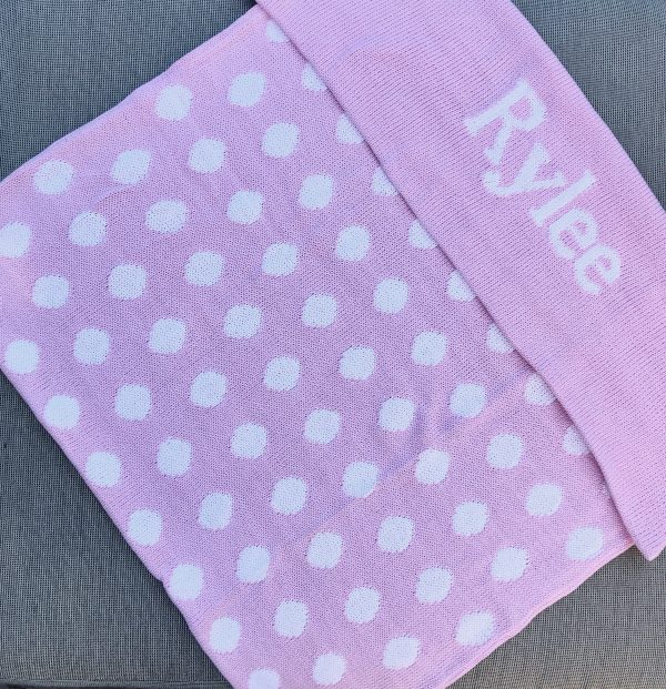 knit polka dot blanket - baby pink and white