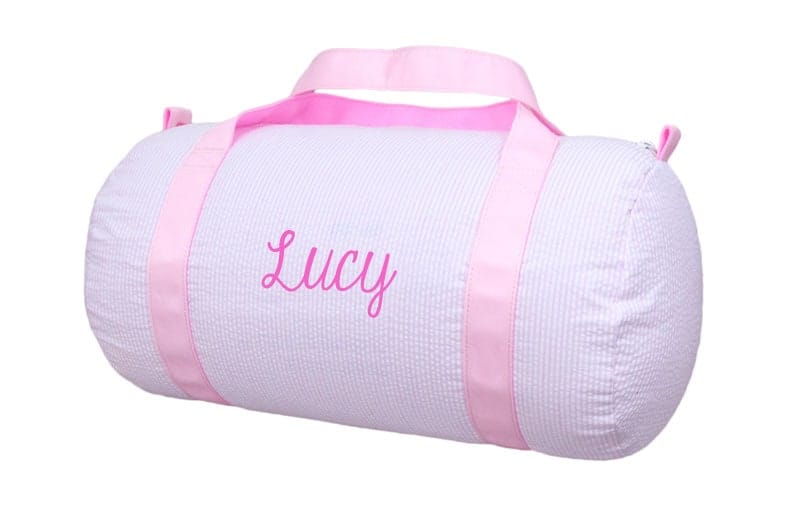 Personalized Kids Bag - Pink Seersucker Duffel