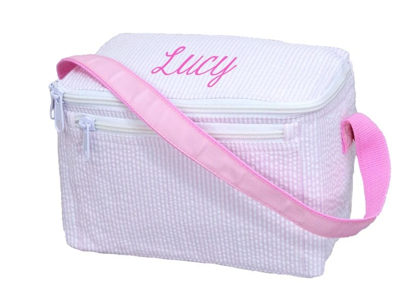 Personalized Lunch Box Pink Seersucker