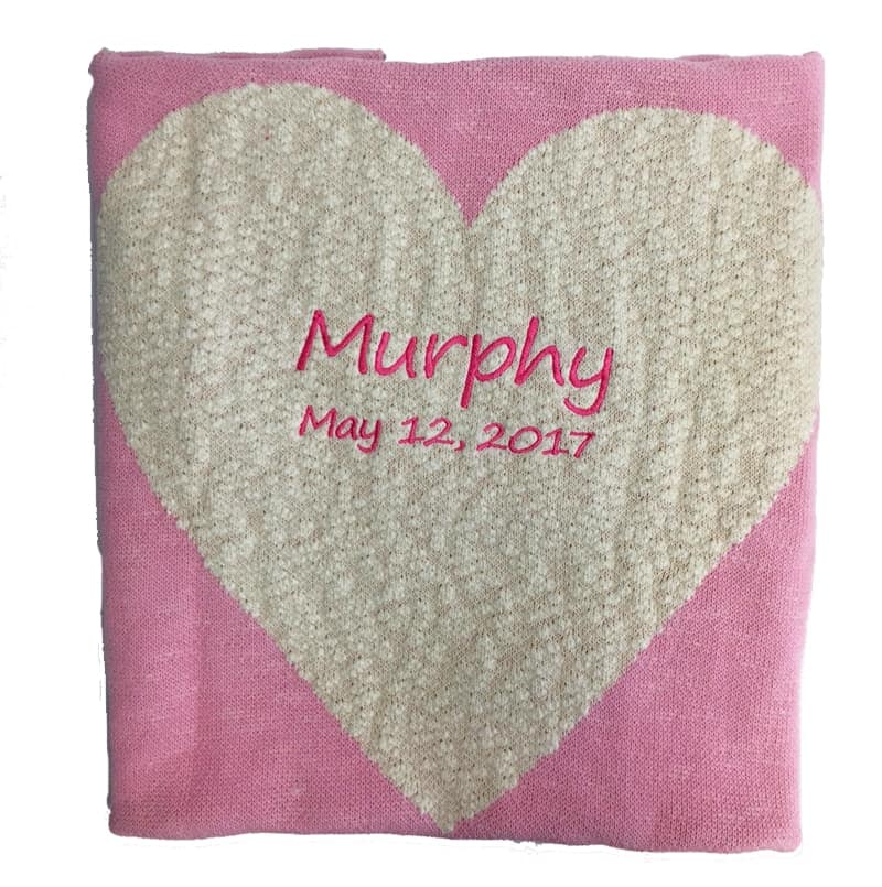 Chunky Pink Heart Blanket with Date
