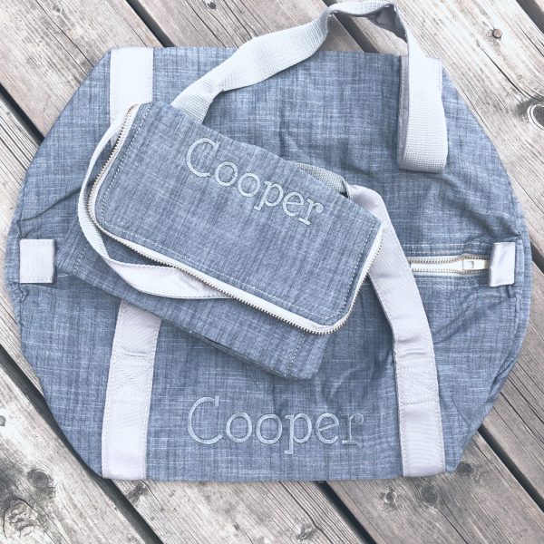 Grey Chambray Personalized Bags in Charcoal Thread