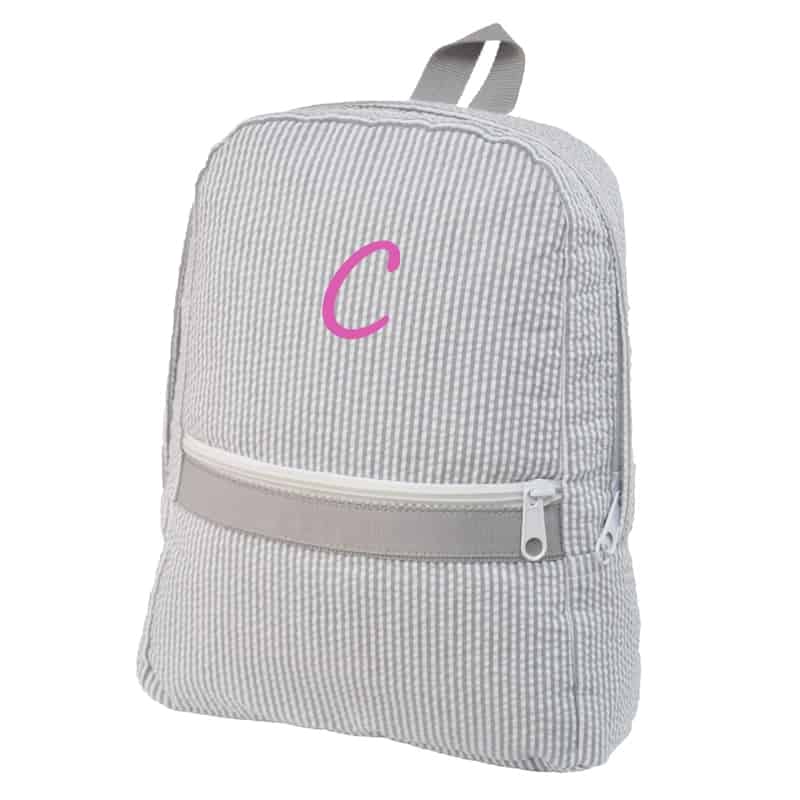 Personalized Kids Backpack - Grey Seersucker
