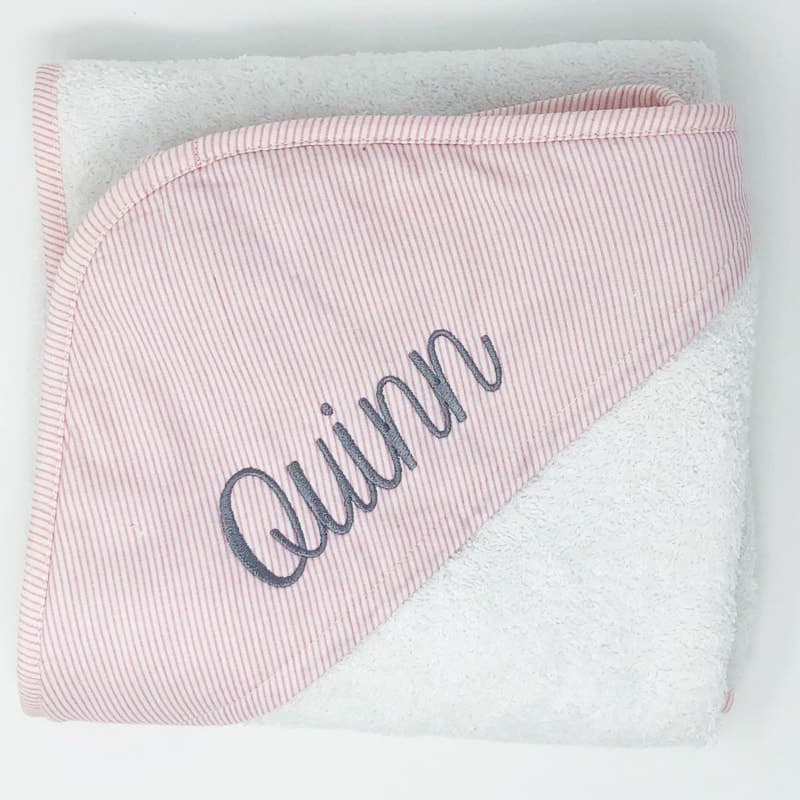 Personalized Hooded Towel - Pink Pin Stripe