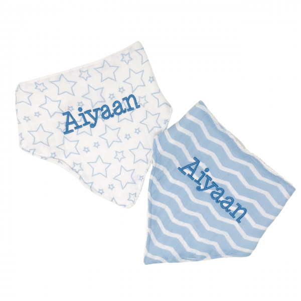 Personalized Baby Bibs - Blue Muslin