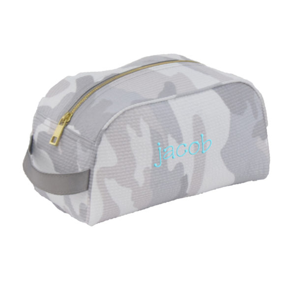 Personalized Grey Camo Traveller Bag (in turquoise)