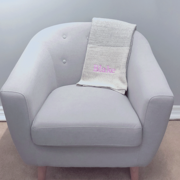 Grey Ombre Blanket personalized in Baby Pink