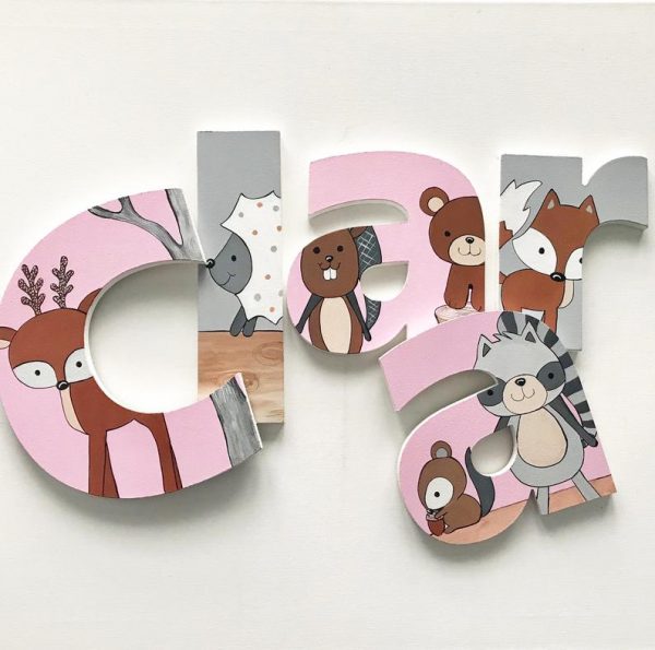 Personalized Wooden Letters - Pink Woodland