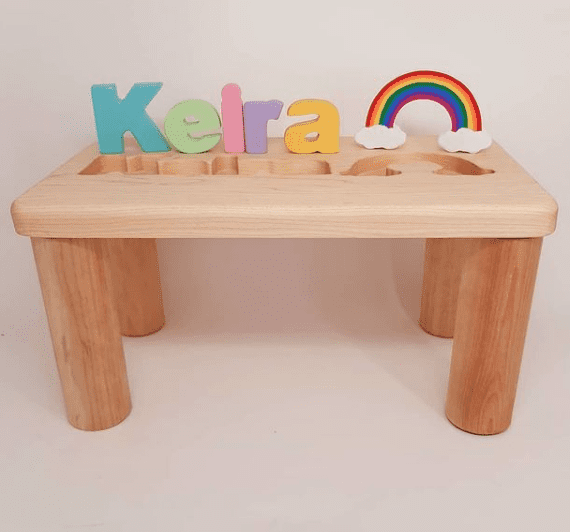 Personalized Wooden Name Puzzle Bench - Pretty Pastels