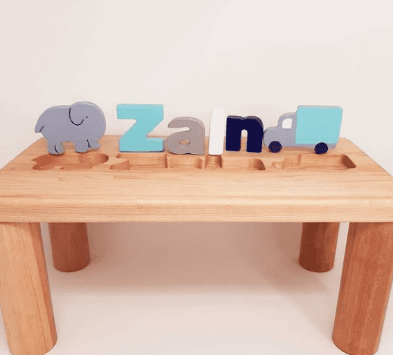 Personalized Wooden Name Puzzle Bench - Little Boy Blues