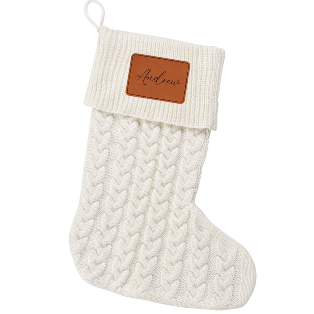 Personalized Christmas Stocking - Cream Knit with Patch - You Name It Baby!