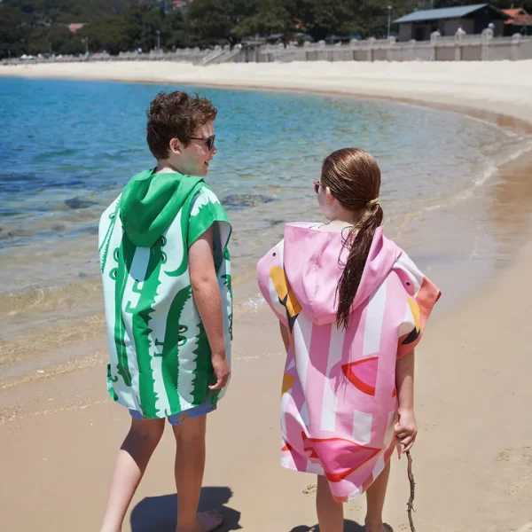 Kids Hooded Swim Poncho - Flamboyant Flamingos - Ages 6-10 Years - You 