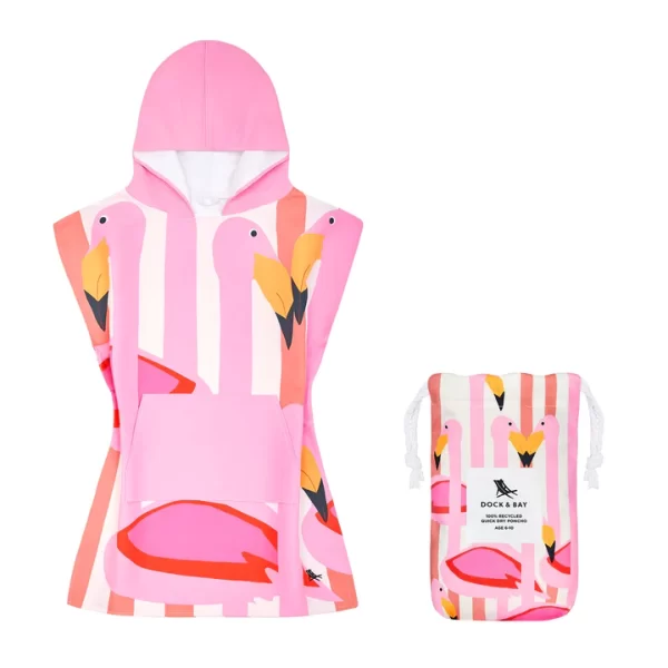 Kids Hooded Swim Poncho - Flamboyant Flamingos - Ages 6-10 Years - You 