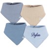 4 Pack Personalized Bib Set - Blue Muslin Bandana Bibs
