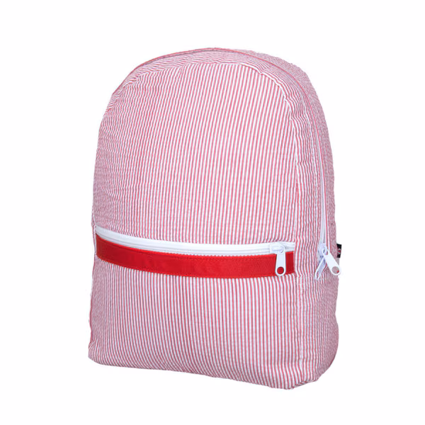 Red Seersucker Toddler Personalized Backpack - Image 2