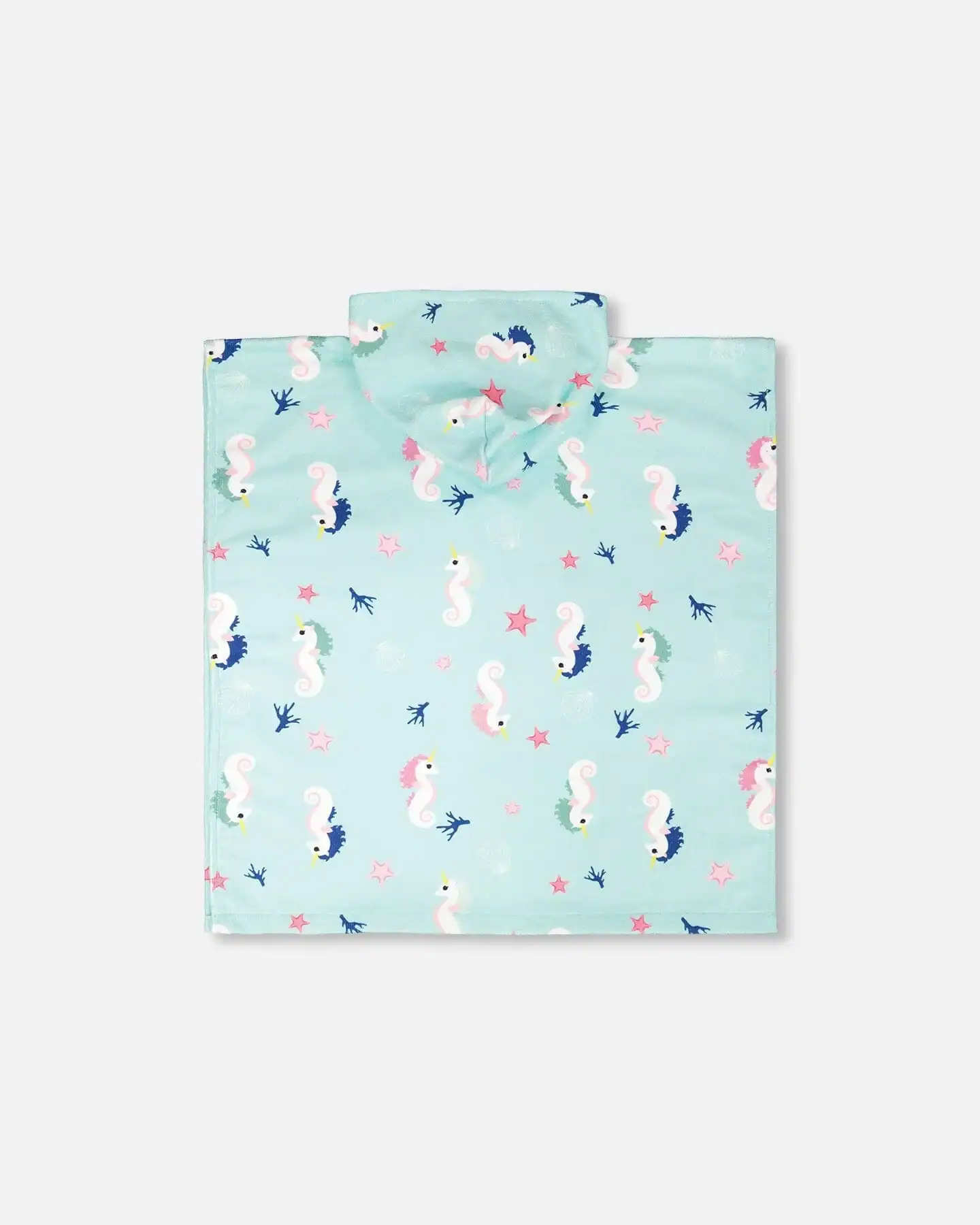 Kids Hooded Poncho Towel - Blue Seahorse - Image 3