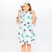 Kids Hooded Poncho Towel - Blue Flamingo And Cactus