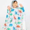 Kids Hooded Poncho Towel - Grey Dinosaur