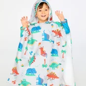 Kids Hooded Poncho Towel - Grey Dinosaur