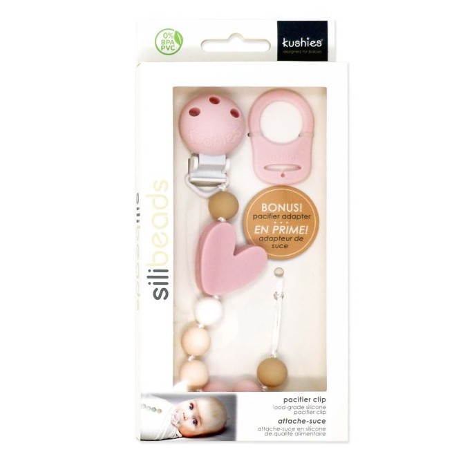 Silicone Pacifier Clips: Pink Heart