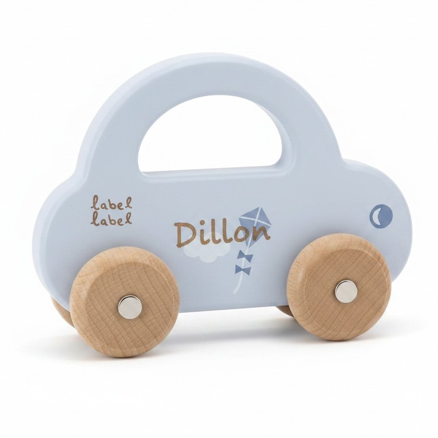 Personalized Blue Wooden Toy Car