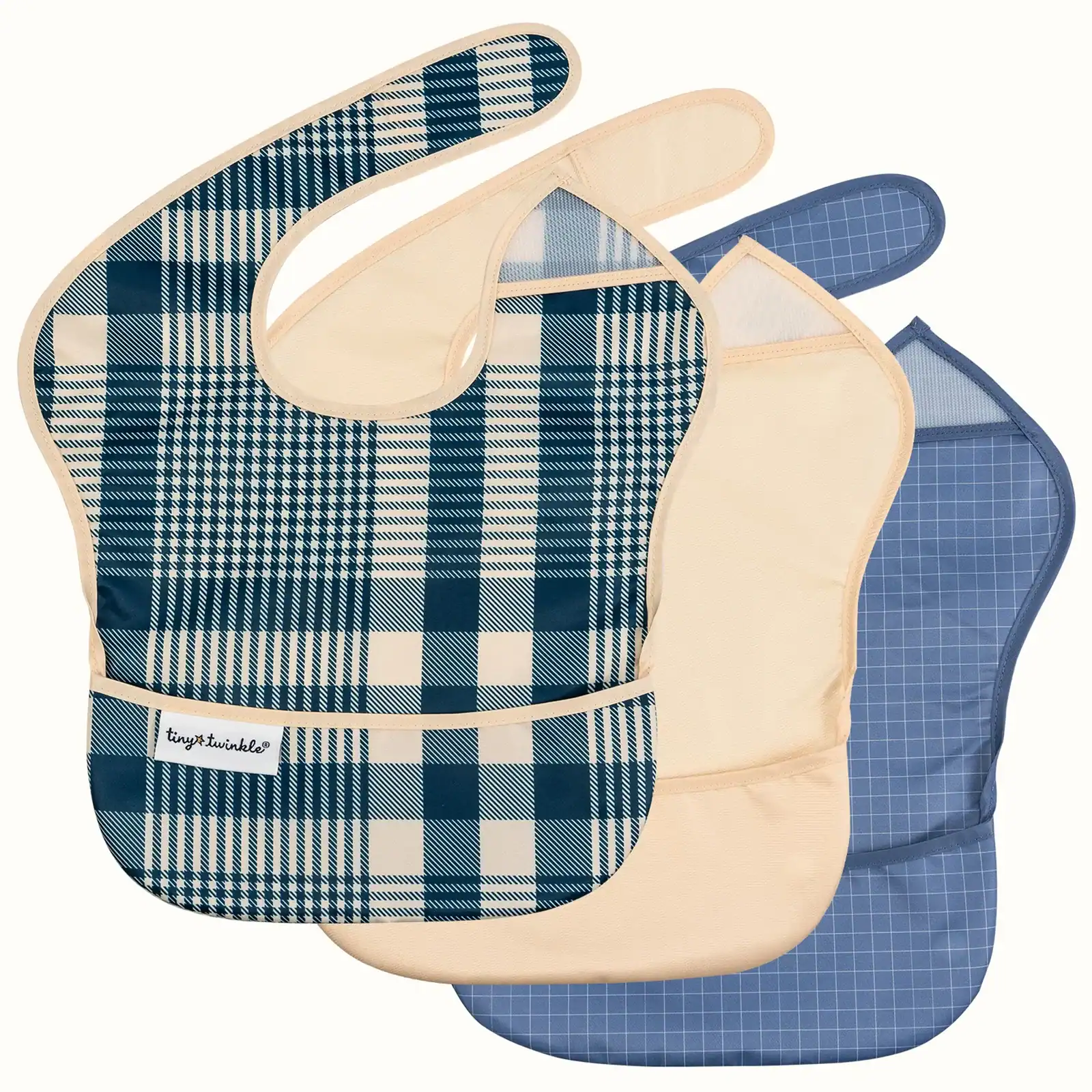 Personalized Waterproof Bib Set of 3 - Blue Plaid - Image 3