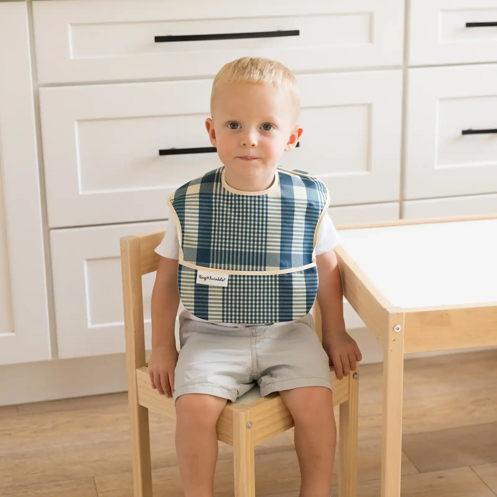 Personalized Waterproof Bib Set of 3 - Blue Plaid - Image 5