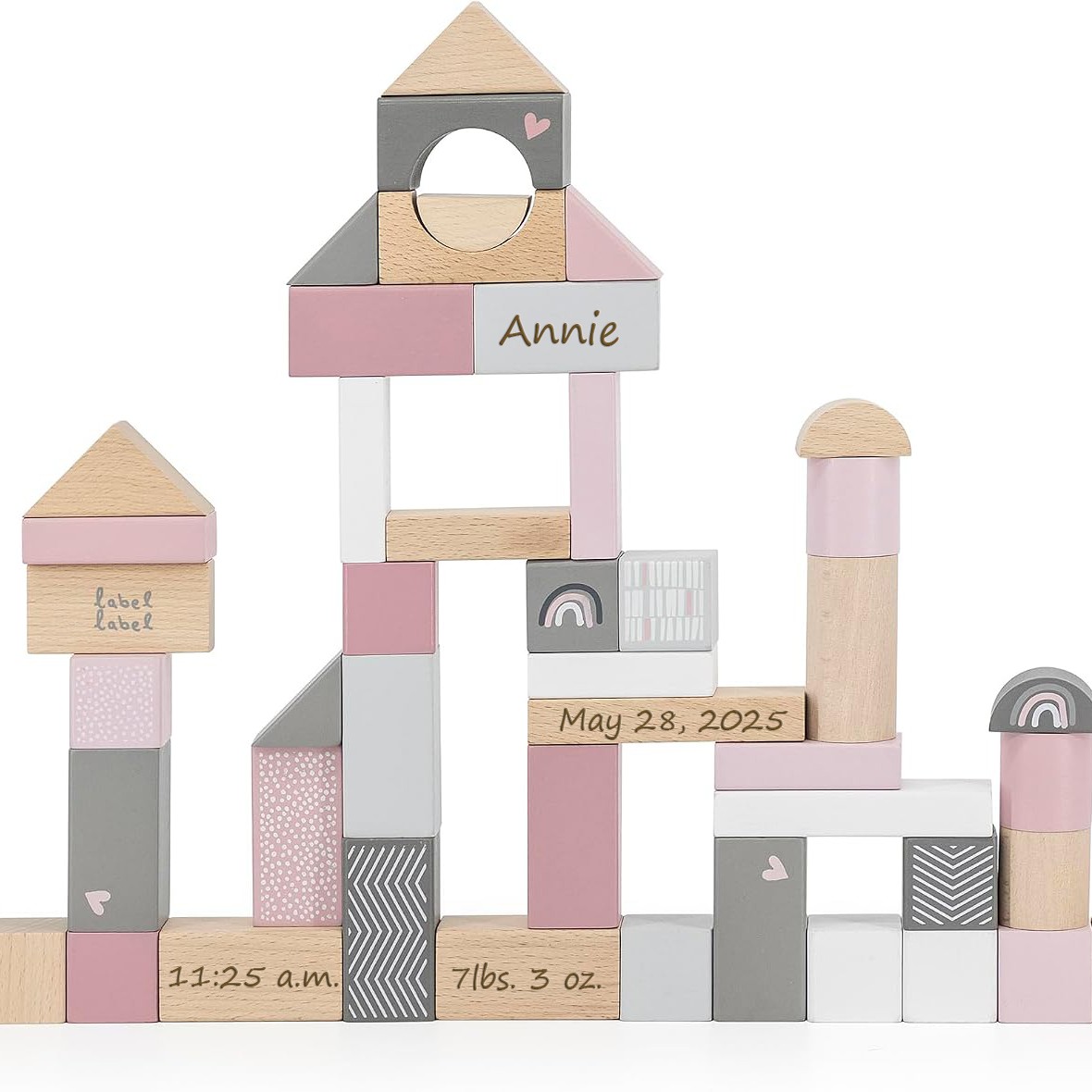 Personalized 50 Piece Pink Wooden Block Set