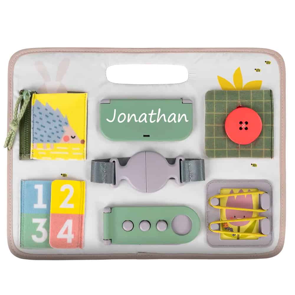 Personalized Activity Buckles Busy Board by Taf Toys