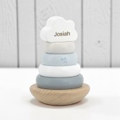 Personalized Blue Wooden Stacking Rings