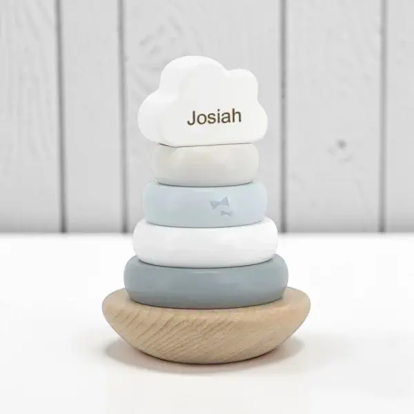 Personalized Blue Wooden Stacking Rings