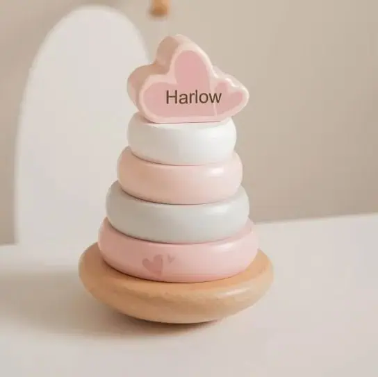 Personalized Pink Wooden Stacking Rings