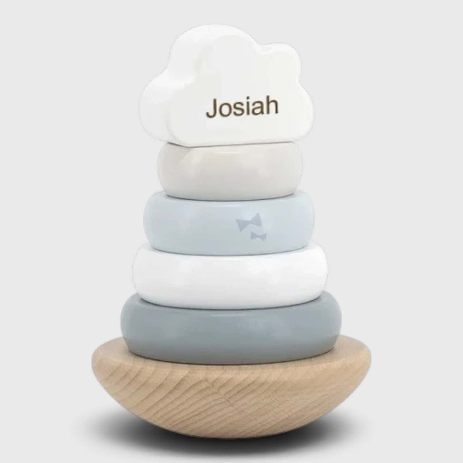 Personalized Blue Wooden Stacking Rings - Image 2