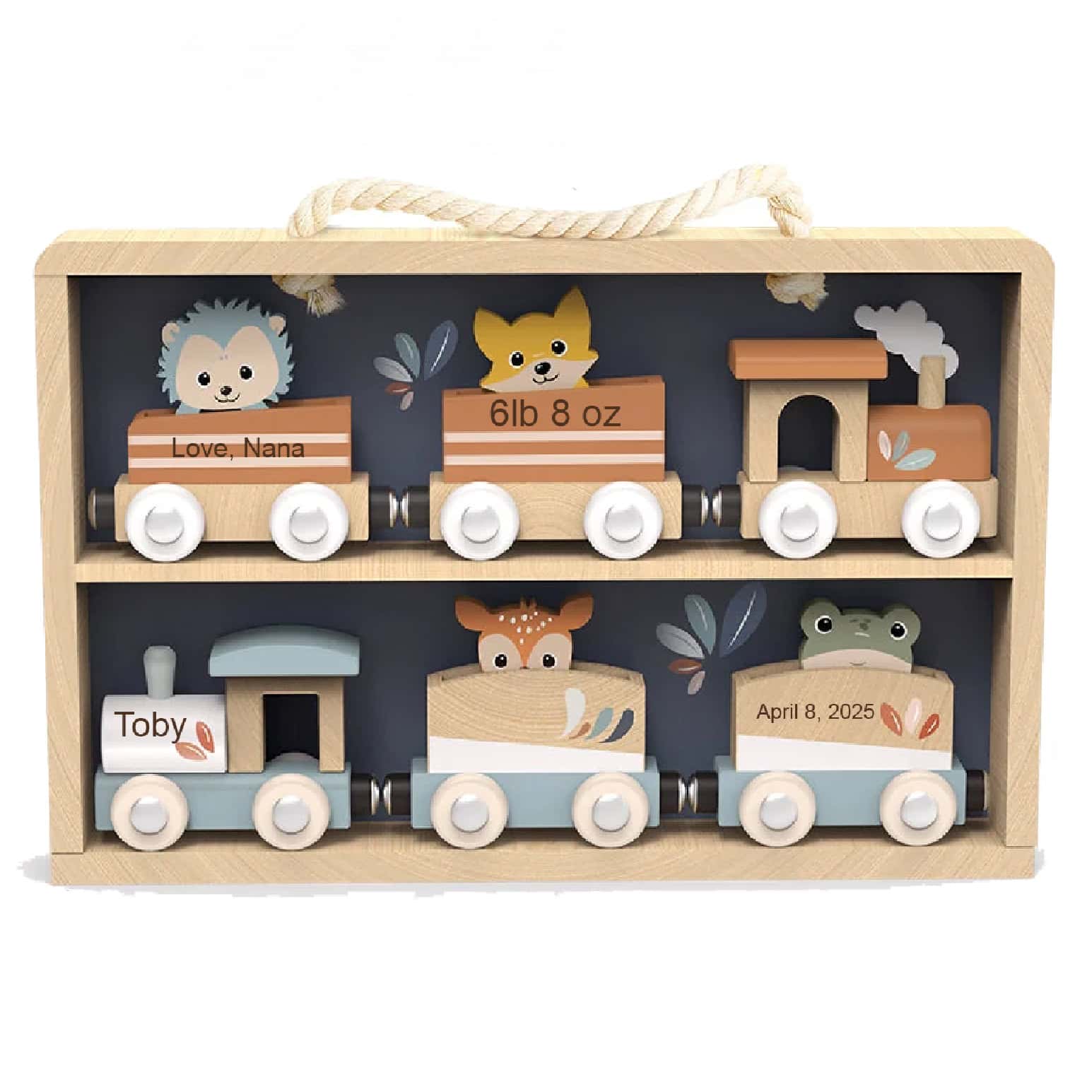 Wooden Train Set with Display Case